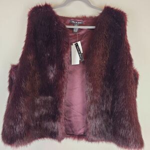 Olivia & Grace Womens Vest Sonata Wine Open Faux Fur‎ Mid Length Solid Sz XL.A31